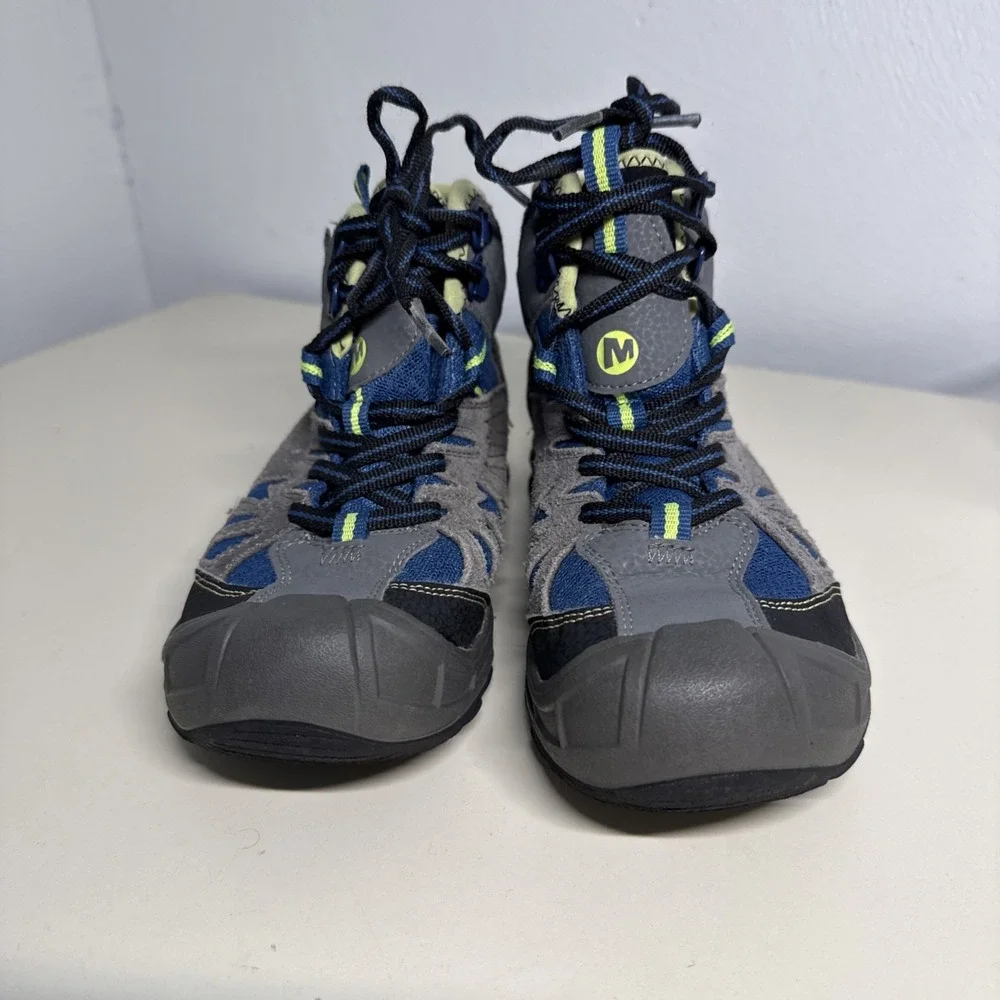 MERRELL Capra Mid Waterproof Boys Trail Hiking Boot Size 2,5M Gray Blue Grey